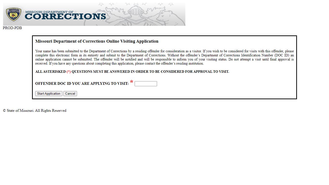 Missouri Department of Corrections Online Visiting Application